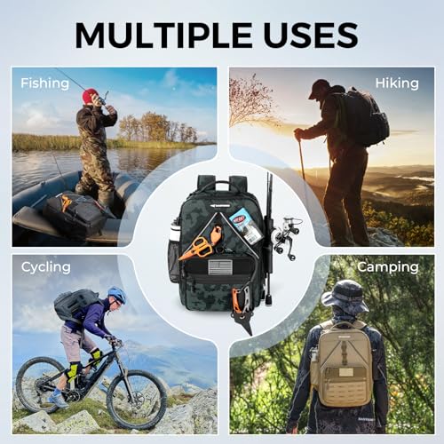 KastKing KarryAll KastMate Fishing Tackle Backpack,Water-Resistant Tackle Bag With 2 Rod Holders,Fishing Gear and Equipment With Large Gear Storage,Black Camo - color: B: Black Camo