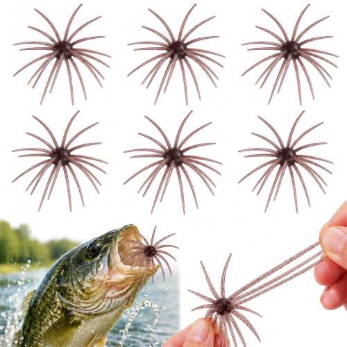 6Pcs Sea Urchin Bait, Realistic Fuzzy Dice Fishing Lure for Bass & Perch, Floating TPR Swimbait with Reflective Stars, 6 Colors Artificial Worm Bait for Saltwater & Freshwater - color: B, size: 4.33"