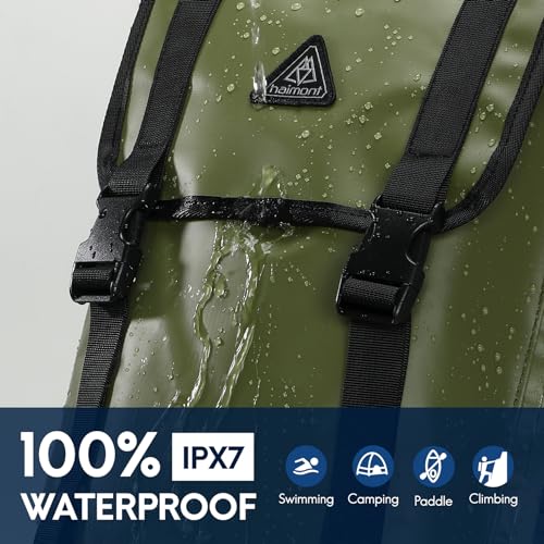 Haimont Waterproof Dry Backpack IPX7 Roll-top Dry Large Marine Dry Bag for Men Kayaking Rafting, 100L, Army Green/Black - color: Army Green/Black, size: 100L