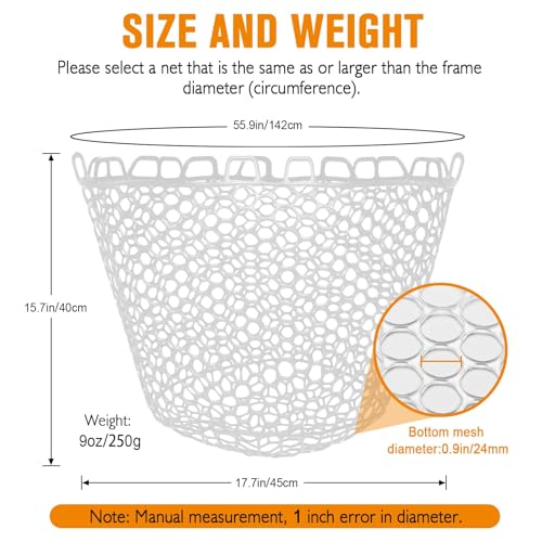 Dovesun Rubber Fishing Net Replacement Netting Without Handle Clear Black Fishing Nets for Fish Fly Fish Landing Net Bag for Freshwater Saltwater Foldable Trout Net Rubber Mesh 5 Sizes White Black Red - color: White, size: 17.6"dia-15.6"depth(55.4"Circumf