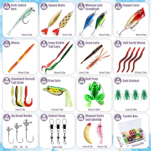 71Pcs Fishing Lures Kit, Fishing Tackle Box Fishing Baits Including Crankbaits for Bass, Freshwater and Saltwater, Fishing Accessories Fishing Gear, Fishing Gifts for Men Dad