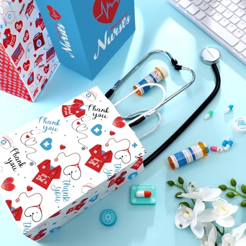 Kosiz 24 Pcs Nurse Week Gift Bags Paper Thank You Party Favors Bags Doctor Graduation Goodie Bag Nursing Appreciation Candy Treat Bag with Handles for Nurse Day Medical Party Decoration Supplies - style: Nurse