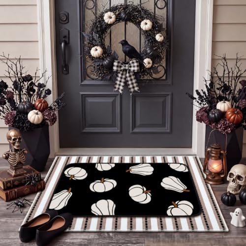 Tinideya 2 Pcs Halloween Doormats Spooky Ghost Welcome Outdoor Door Mats Layered Front Door Rugs Non Slip Floor Mats for Porch Entryway Outdoor - size: 16 x 28 Inch,24 x 35 Inch, style: Fall Pumpkin