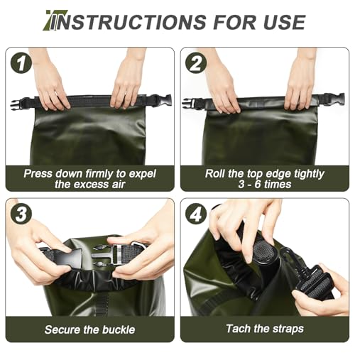 Dry Bags for Kayaking Waterproof, 5L/10L Dry Storage Bag, Roll Top Wet Bag for Swimming, Boating, Fishing,Camping & Beach - color: Green-10l, size: 10L