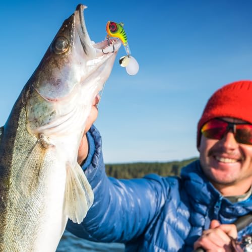 Goture Fishing Lures VIB Tail Spinners Bait Set, Two-Way Spinning Spoon System with Kona Treble Hook, Fixed Tube Anti-Tangle, 3D Eyes Sinking Lures with Tackle Box, Fishing Jigs Fishing Spinner Blade - color: 1/2 oz - 4 Pcs with Box