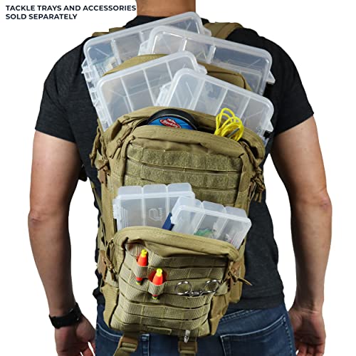 OSAGE RIVER MOLLE Fishing Backpack with Rod Holder - 600D Large Tackle Bag for Trays and Fishing Accessories - Tactical Backpack for Camping, Traveling, Hunting - Khaki - color: Khaki
