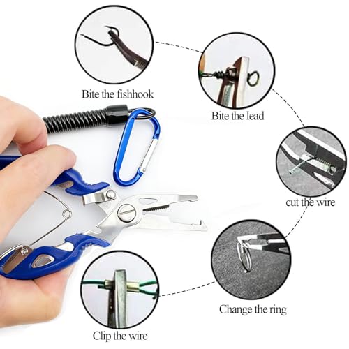 Pack of 201pcs Fishing Stainless Steel Split Rings 5 Sizes and Plier Set, Split Ring Capable of withstanding Large tensile Force and Fishing Plier Tool Kit for Saltwater Fishing Lure Connectors… - color: 250pcs Rings&Blue plier