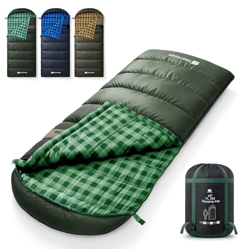 Cotton Flannel XXL Winter Sleeping Bags for Adults Big and Tall,Cold Weather 90x39 Inch Camping Sleep Bag,Waterproof Machine Washable 4 Season Outdoor Camping Gear,2-Way Zipper - color: Green, size: 6.2lb(40-45℉)