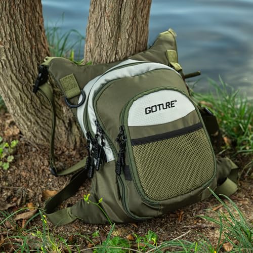 Goture Fly Fishing Chest Pack, Lightweight Chest Pack Tackle Storage Bag, Fly Fishing Waist Pack, Fly Fishing Bag with Adjustable Padded Waist Strap and Neck Strap, Fits Up to 2 Tackle/Fly Boxes - color: A:Green