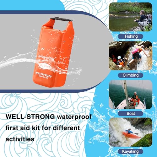 Boat First Aid Kit with Survival Tools, 123pcs Waterproof Emergency Marine Kit with Buckles, Compact Boat Safety Accessories for Fishing Kayaking Boating Camping Rafting Beach Orange - color: Ws014-orange