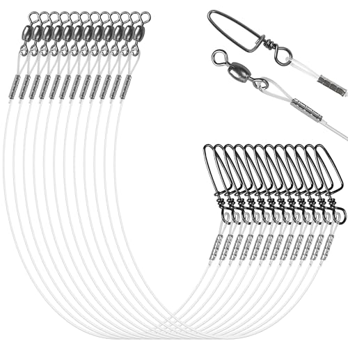 Nylon Fishing Leaders,12/24pcs Nylon Mono Wire Leader Line with Swivel Snaps Lures Rig or Hooks Connect Tackle High Strength Fishing Leader Line for Saltwater Freshwater 20lb/30lb/40lb/50lb - size: 20LB