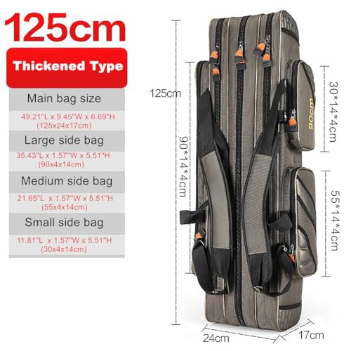 3 Layers Portable Folding Fishing Rod Carrier Reel Case Bags Fish Pole Tools Storage Bag Case Pro Gear Tackle (Thickened Type-3 layers/125cm(49.21inch)) - size: Thickened Type-3 layers/125cm(49.21inch)