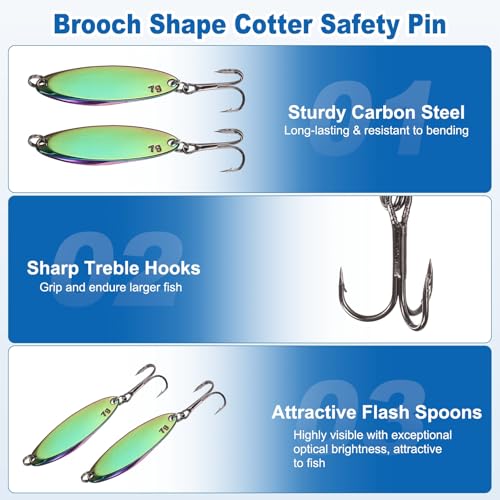 Fishing Spoons Lures, Metal Saltwater Treble Trout Lures Jigging Spoon with Treble Hooks Casting Spinner Baits - color: Colorful, size: 7g / 1/4oz