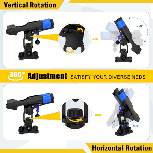 GearTrust 2-in-1 Fishing Rod Holder for Boat Kayak Rod Holder Track Deck Mount, Secure Fishing Pole Holders with Three Tier Rod Protection,Dual T Bolt, Bungee Cord & Sliding Loop
