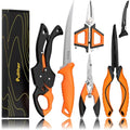 5PC Fishing Tool Kit - Fillet Knife, 2PC Fishing Pliers,Fishing Braid Scissors and Fish Lip Gripper, Fishing Gear for Fly Fishing, Ice Fishing - color: 5PC+Orange