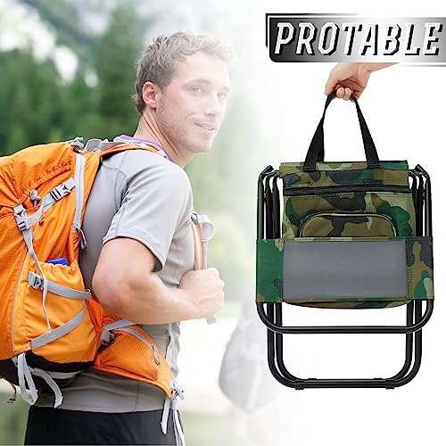 Jerify 2 Pcs Fishing Chair with Cooler Bag Multi-Function Foldable Compact Fishing Stool Hunting Chair Portable Backrest Stool with Folding Backpack for Finishing Camping Hunting Travel(Camo Color) - color: Camo Color