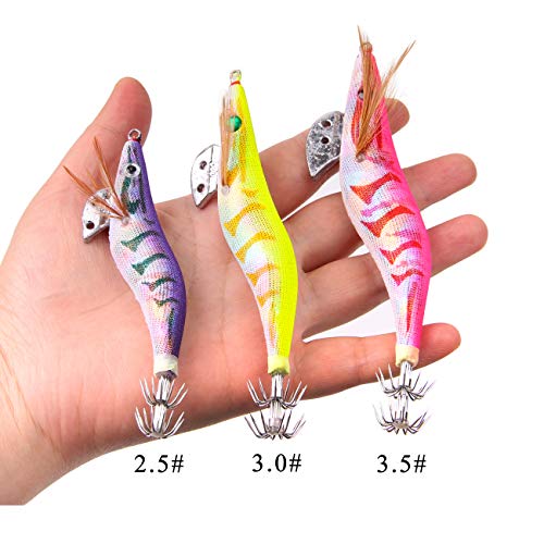 Squid Jigs Saltwater Shrimp Fishing Lures 10pcs Glow Squid Jig Baits Artificial Luminous Fishing Lures Kit for Octopus Cuttlefish - size: 3.5#-10PCS