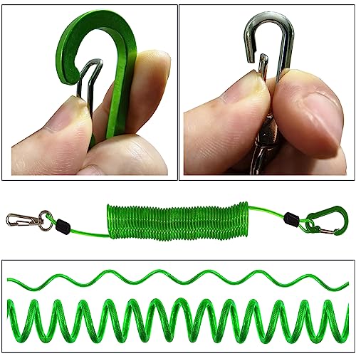 Fishing Lanyard, Heavy Duty Coiled Lanyards Stainless Steel Wire Inside, Safety Rope Extension Cord Tether Retractable Fishing Accessories for Rods, Pliers, Boating, Paddles, Kayak - color: Green