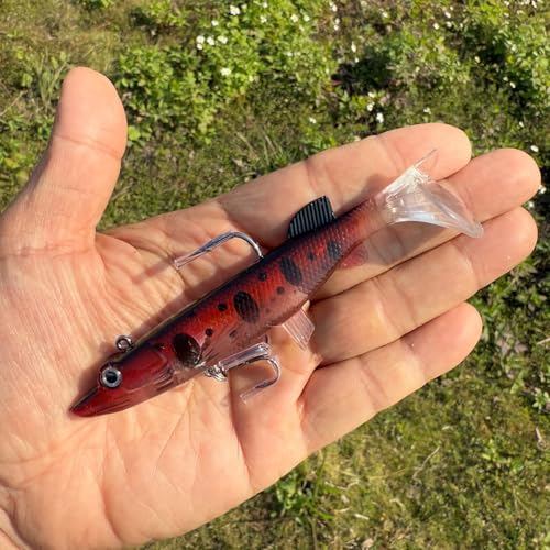 Soft Fishing Lures Shad Minnow Swimbaits, Pre-Rigged Jig Heads Paddle Tail Swim Baits for Bass, Trout, Walleye, Crappie, Sinking Jigs Bait for Saltwater Freshwater, Fishing Gifts for Men - color: E