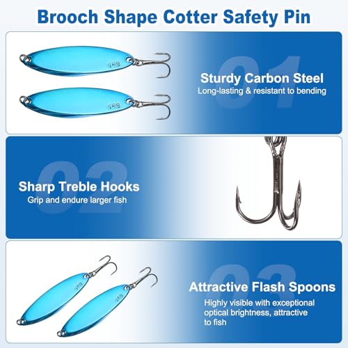 Fishing Spoons Lures, Metal Saltwater Treble Trout Lures Jigging Spoon with Treble Hooks Casting Spinner Baits - color: Blue, size: 14g / 1/2oz