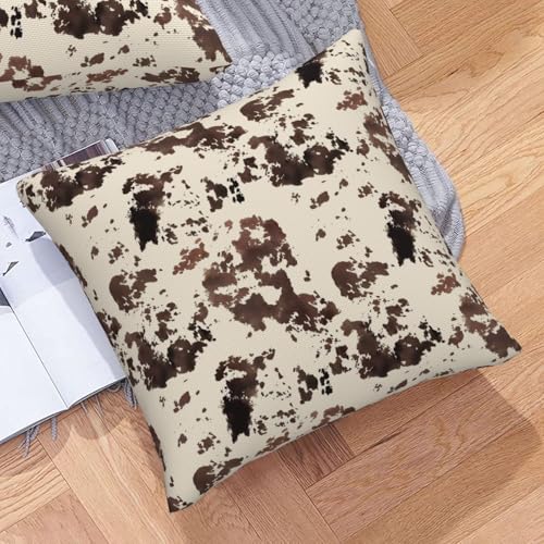 Cow Print Throw Pillow Covers Western Cow Square Pillow Cases 18x18 Inch Set of 2 White Brown Cowhide Outdoor Decorative Pillowcase Cushion Cover for Couch Sofa - color: Brown, size: 18" x 18" (Pack of 2)