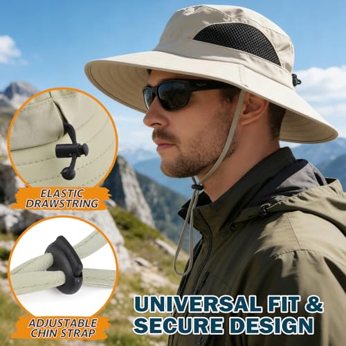 Wide Brim Sun Bucket Hat, Waterproof Boonie Hat for Men & Women | UPF 50+ UV Protection, Adjustable Fit, Chin Strap & Sweatband, Foldable Durable for Fishing Hiking Garden Beach - color: 01 Beige