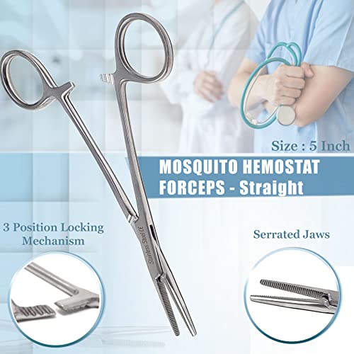 A2ZSCILAB Mosquito Hemostat Locking Forceps 5inch Straight with Full Serrated Jaws Ideal for Clamping Fishing Firefighters Nurses Doctors More Silver - color: Silver