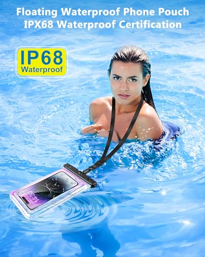 Waterproof Phone Pouch Floating, IPX68 Waterproof Phone Case with Lanyard for iPhone 17 16 15 14 Pro Max Samsung S26 S25 S24, Up to 7 Inch, Beach Vacation Essentials, Dazzling Purple - color: Dazzling Purple