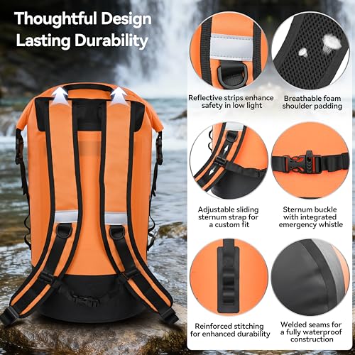MARCHWAY Floating Roll Top Dry Bag, Flexible Lightweight TPU Waterproof Backpack 20L/30L/40L with Padded Straps for Boating, Kayaking, Swimming, Hiking, Beach (Orange, 30L) - color: Orange, size: 30L