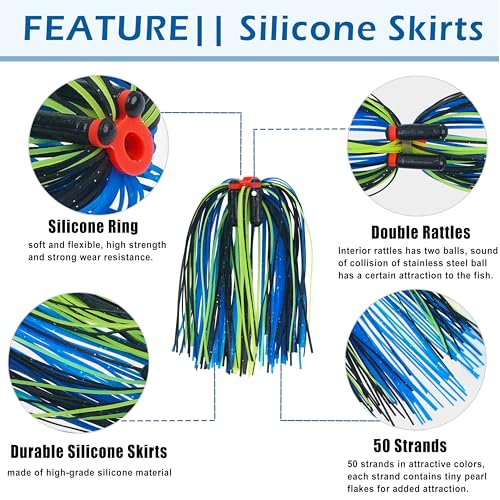 Spinner Bait Skirt Jig Skirts Replacement DIY Fishing Lure Making Supplies Soft Skirt for Spinnerbaits Bass Fishing Jigs Buzzbait Squid Jigs Fishing Lure Skirts - style: B-skirts With Rattle-12pcs