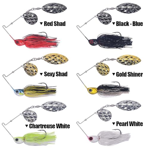 XFISHMAN-Spinner-Baits-for-Bass-Fishing-Lures-Colorado Blade Spinnerbait Set 1/4 oz & 3/8 oz 6 Colors for Bass Pike Crappie & Trout Fishing - size: 3/8 oz