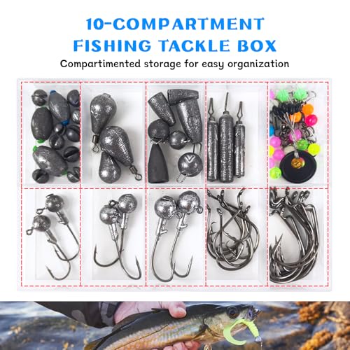 Fishing Accessories Kit Organized Fishing Tackle Box Included Hooks, Sinkers Weights, Rubber Bobber, Jigs, Beads, Swivels Snaps, Fishing Gear Kit - color: 85pcs