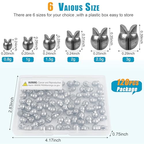 Split Shot Sinker Fishing Weights, 120pcs Removable Round Split Shot Fishing Line Sinkers Clip On Weights for Freshwater Saltwater Fishing - size: 1.5g_120pcs