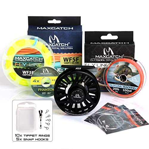 Maxcatch AVID Fly Fishing Reel with CNC-machined Aluminum Body - 1/3, 3/4, 5/6, 7/8, 9/10 Weights(Black, Green, Blue) - color: Reel+Line Combo Matte Black, size: 5/6wt