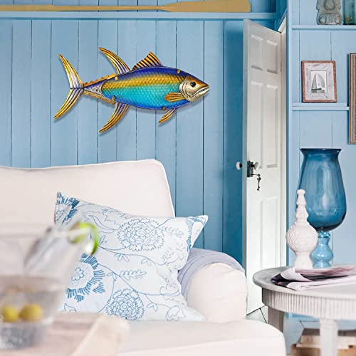 LIFFY Metal Fish Wall Decor Fish Metal Wall Art Hanging Outdoor Wall Art for Outdoor Ocean Beach Sea Pool Decor - color: Yellowfin Tuna, size: 16"L x 8.5"W