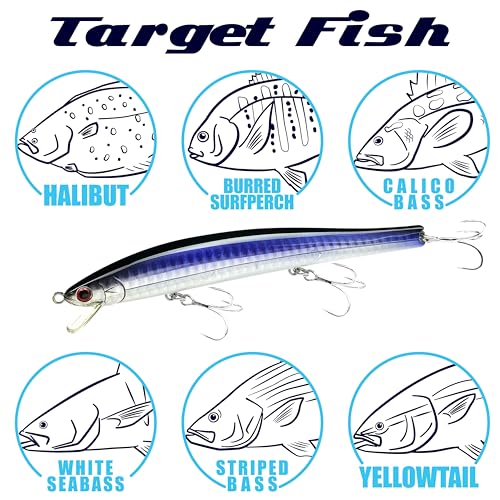 Lucky Craft FlashMinnow 125 YAWARA Saltwater Fishing Lure, Jerkbait for Halibut and Sea Bass, Long Casting Fishing Gear, Slow Sinking 5in 0.7oz, Tackle Box and Fish Accessories - color: 7775 Super Glow Zebra Metallic Anchovy, size: 125F, style: No Scales