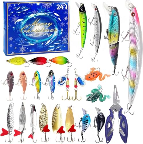 Fishing Advent Calendar 2026, Bass Fishing Lure for Saltwater & Freshwater, Minnow VIB Swimbait Crankbait Spoons Soft Lures, Catch All Fish Kit Best Gift for Dad Grandpa Husband