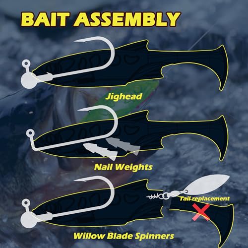 Paddle Tail Swimbaits Set, Ultra Soft PVC，Freshwater & Saltwater Ready, Includes Hooks, Weight & Spinnerbait Blades，Fishing Gear for Bass and Predator Fish - color: Shad
