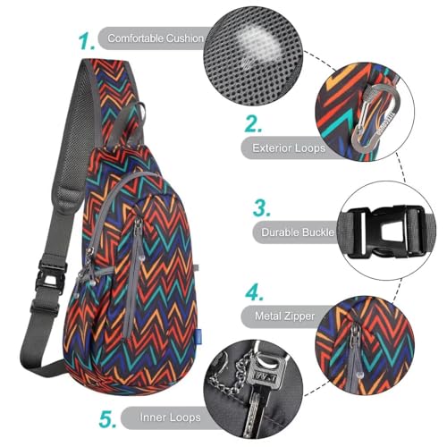 TITECOUGO Small Sling Bag, Lightweight Crossbody Backpack for Men Women, Shoulder Bag for Sports and Outdoor - color: Mix-zigzag Stripes