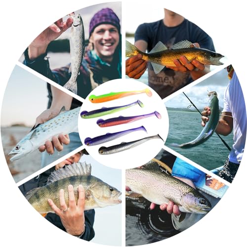 Paddle Tail Swimbaits,Soft Plastic Fishing Lures Swim Baits for Bass Fishing,30/50pcs with Box,Soft Plastic Swimbaits for Bass Trout Crappie Lures Kit for Saltwater Freshwater - color: F:2.36in/0.05oz-50pcs