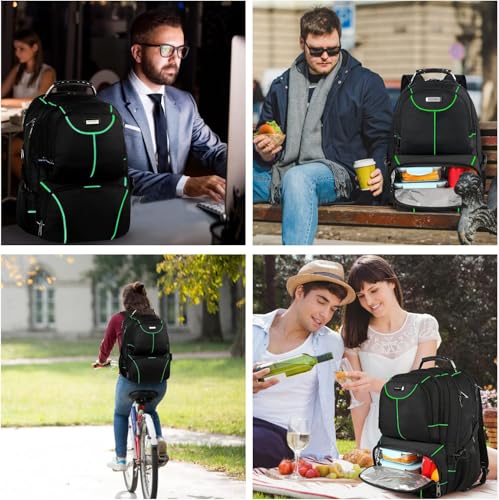 VECKUSON Laptop Backpack, 15.6 Inches, Green, Unisex, Waterproof, USB Charging Port, Insulated, TSA Approved, Anti-Theft, Durable Polyester Nylon Fabric - color: Green