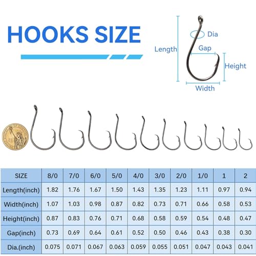 50Pcs Circle Hooks with Fishing Hook Remover, Super Sharp and Offset Catfish Octopus Circle Hooks for Saltwater and Freshwater, Nickel Coated High Carbon Steel, Sizes #1-8/0 - color: Black Nickel, size: #1