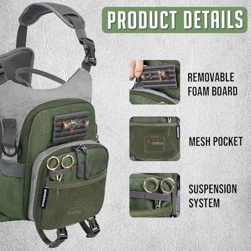 QulayQualy Fly Fishing Pack - Chest Pack with Work Station Lightweight Tackle Fishing Bag with Quick-Release - color: Green, size: M-11''