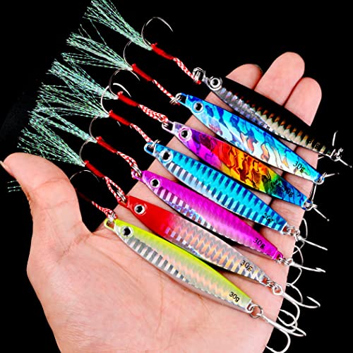 Aorace Jigging Lure Lead Fish Metal Jig Fishing Lure Paillette Knife Artificial Hard Bait Laser Body - color: 12pcs 17g 6cm
