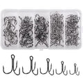 Fishing Treble Hooks Assortment, Sharp Brabed Triple Fishing Hooks Set High Carbon Steel Round Bend for Trout Catfish Lures Freshwater Saltwater, Assorted Size 4 6 8 10 12 - style: 150pcs Black Treble Hooks Set