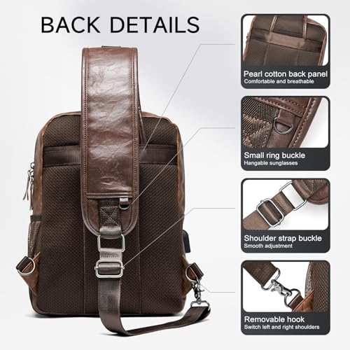 MOYYI EDC Crossbody Bag for Men Leather Sling Bag, Tactical Chest Bag with USB Charging Port, 7L Small Casual Daypacks for Travel - color: 8069brown