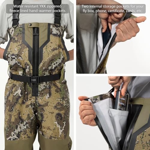 BASSDASH VORTEXIS Men’s Zippered Breathable Chest Waders Waterproof for Fly Fishing Hunting Stocking Foot Lightweight - color: Desolve Veil/Military Olive, size: X-Large, Stocking Foot 10-11