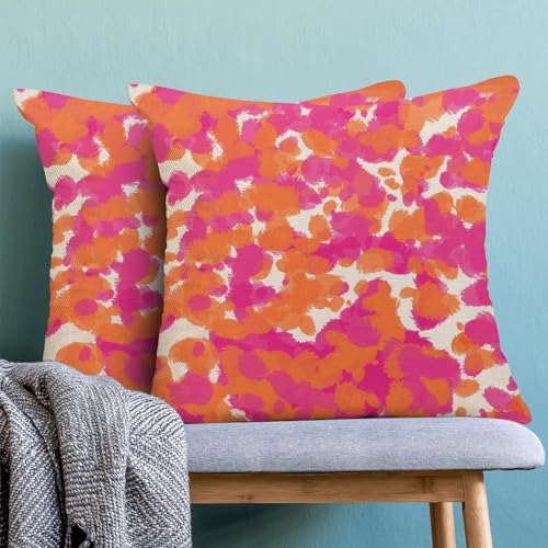 AEIOAE Hot Pink Orange Pillow Covers 16 x 16 Inch Set of 2, Modern Abstract Aesthetic Polka Dot Decorative Throw Pillow Covers Colorful Bold Girly Pillowcase for Couch Home Sofa Outdoor Decor - color: Pink Orange1, size: 16" x 16" (Pack of 1)