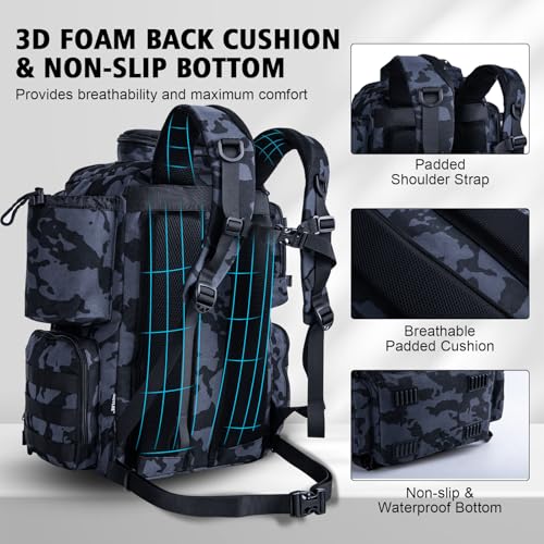 Goture Fishing Backpack, 900D Water-Resistant Tackle Backpack with Rod Holders, 45L Large Fishing Bag Storage Gear Tackle Bag with 8 Lure Pockets, Rain Cover for Camping Hiking(Without Tackle Box) - color: 45L Camo with 8 Lure Pockets