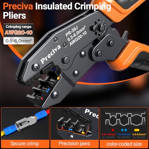 Preciva Crimping Tool for Insulated Terminals Wire Connectors, AWG20-10 Ratchet Crimper with 680 Pcs Insulated Terminals Connectors